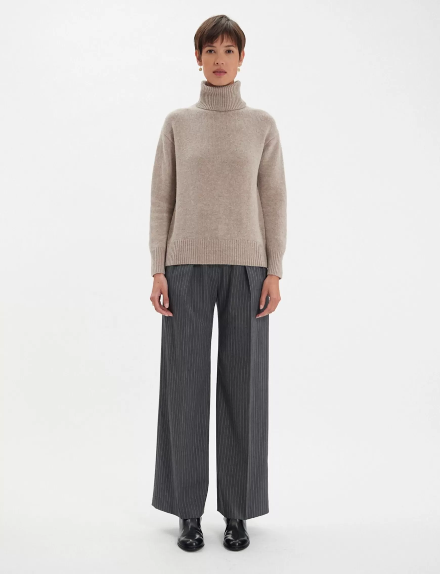 Ines de la Fressange Paris Aiden turtleneck jumper in beige wool and cashmere Flash Sale