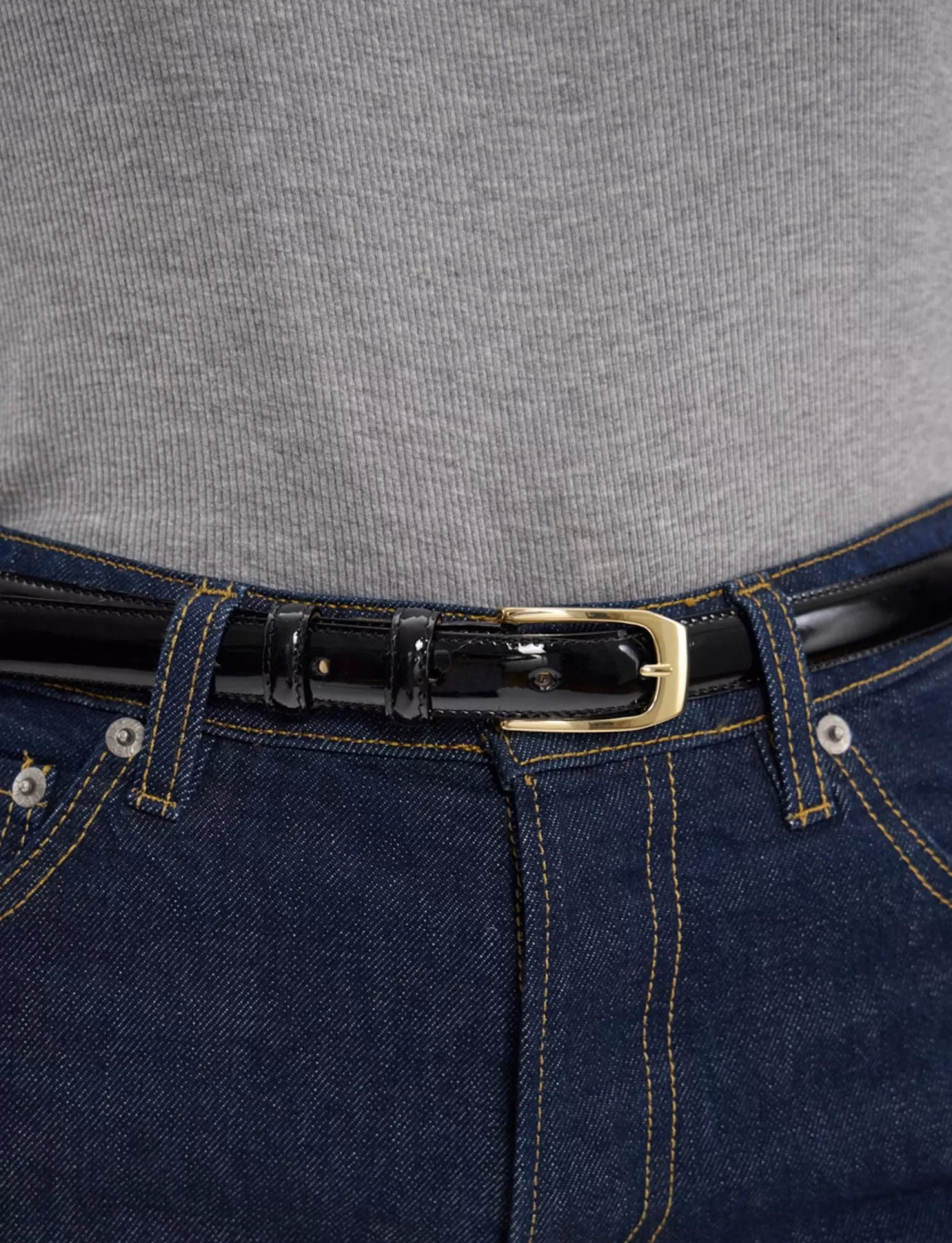 Ines de la Fressange Paris Aurelia black patent leather belt Clearance