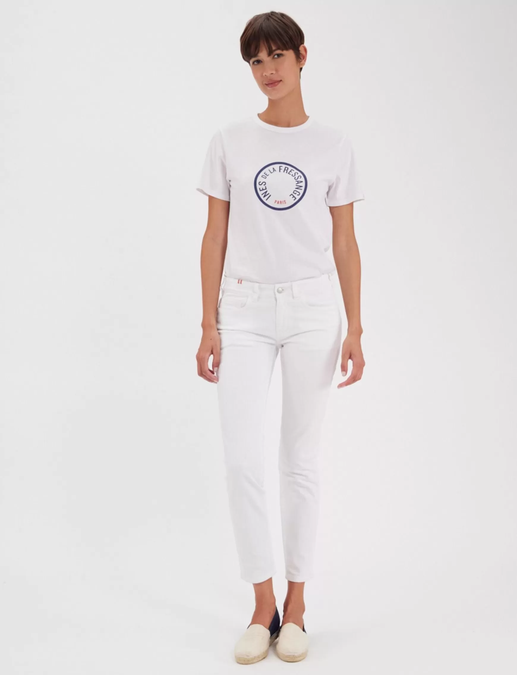 Ines de la Fressange Paris Bamboo slim fit white cotton jeans x Notify Hot