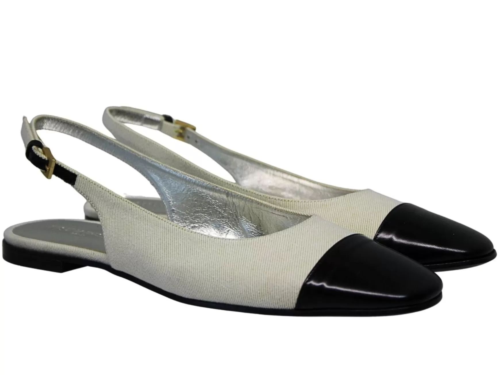 Ines de la Fressange Paris Celia cream and black slingback ballerina Shop