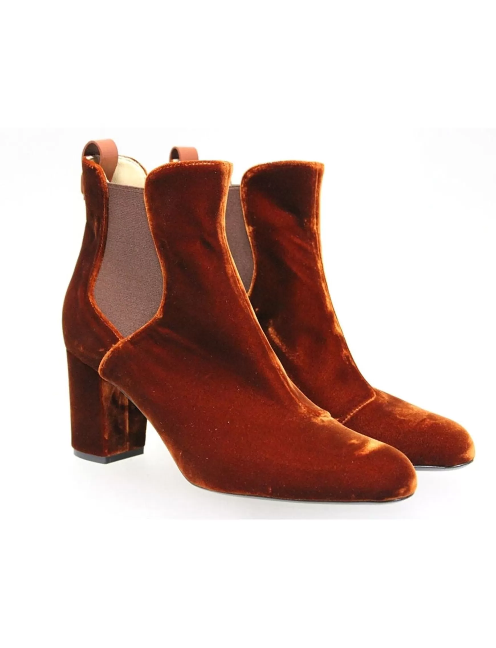 Ines de la Fressange Paris Chelsea boots with heel, copper velvet Online
