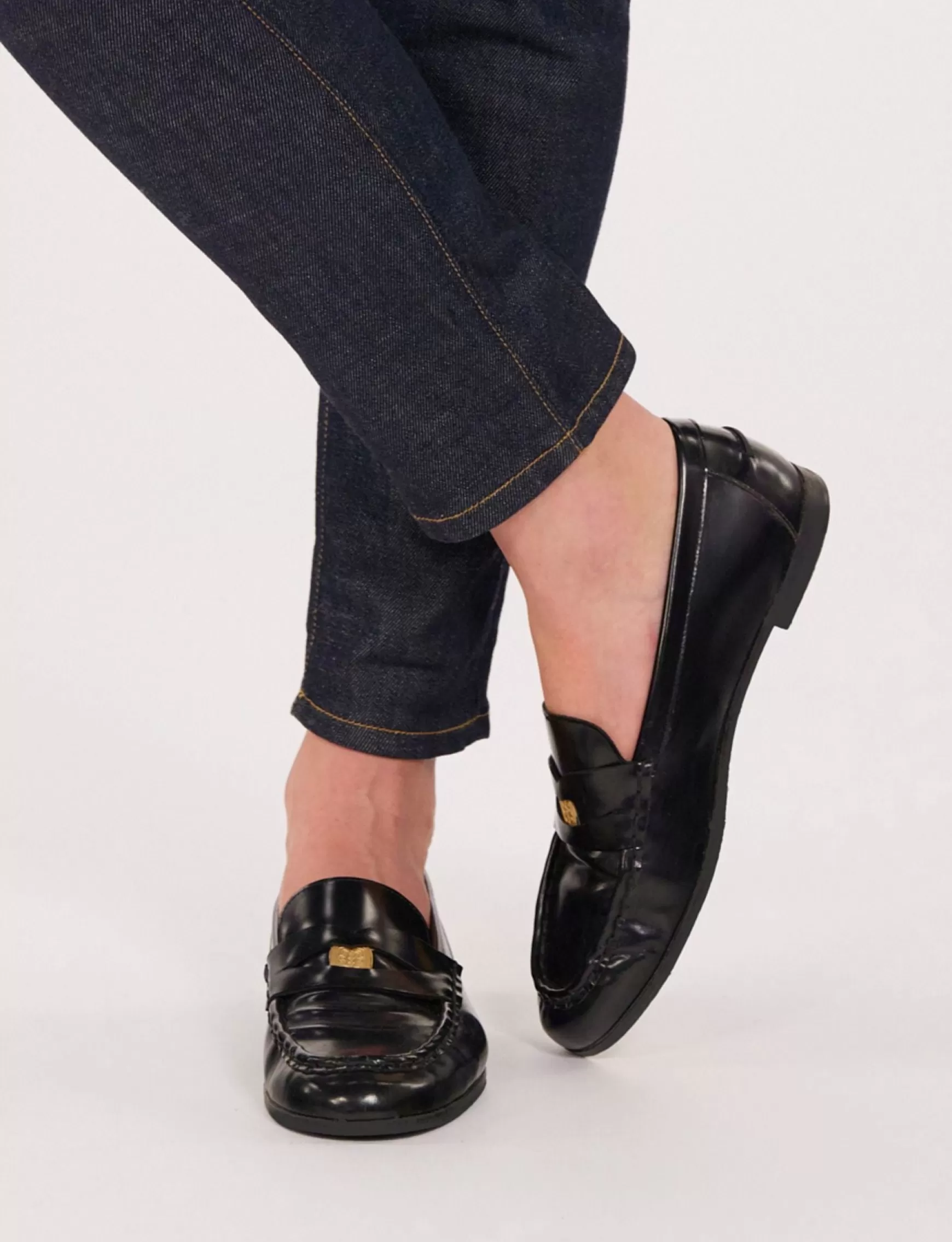 Ines de la Fressange Paris Elvire loafer in black glacé leather Shop