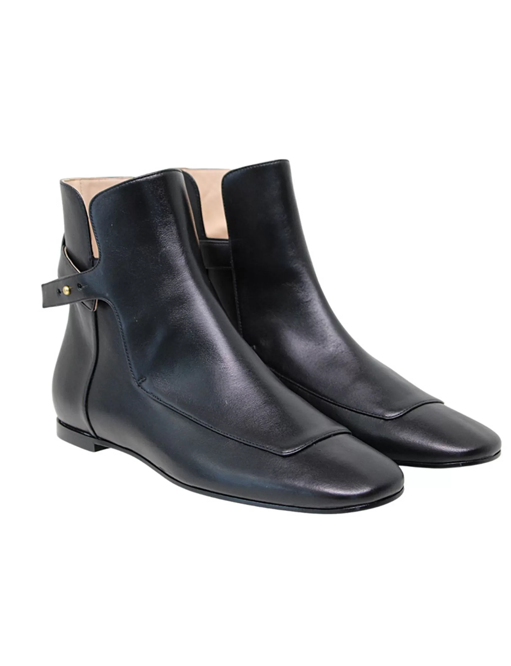 Ines de la Fressange Paris Flat black leather ankle boot Flash Sale