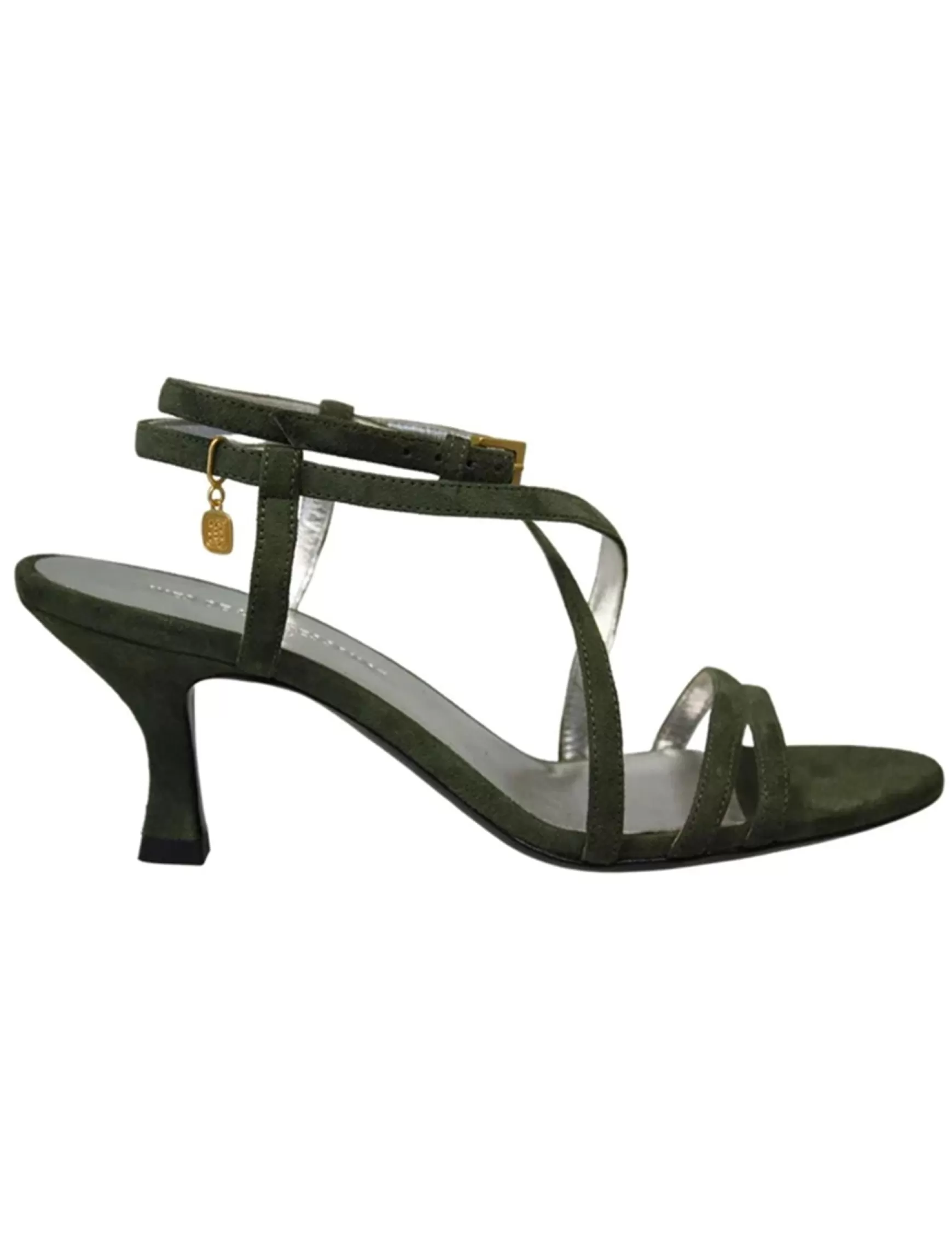 Ines de la Fressange Paris Heeled sandals, green suede straps Clearance