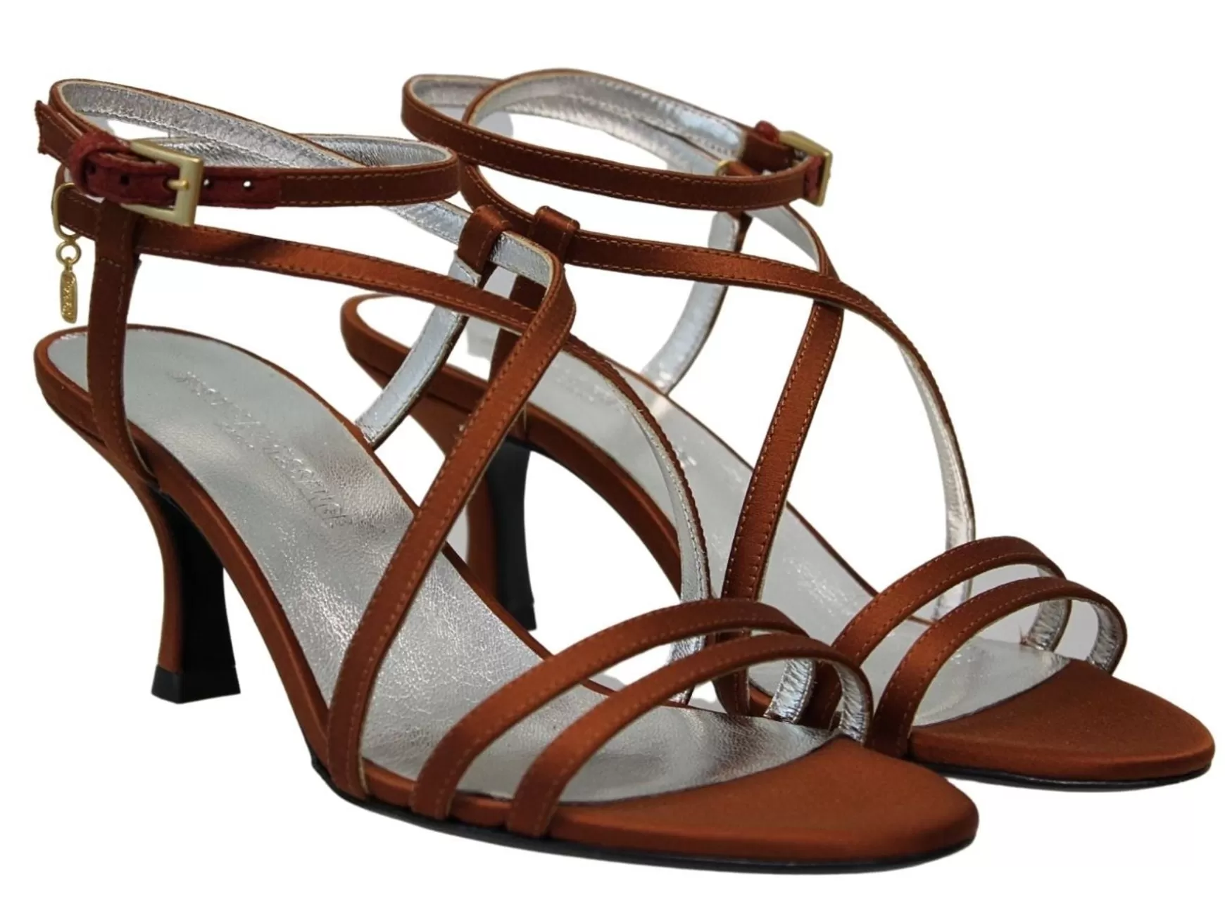 Ines de la Fressange Paris Heeled sandals, tobacco satin straps Fashion