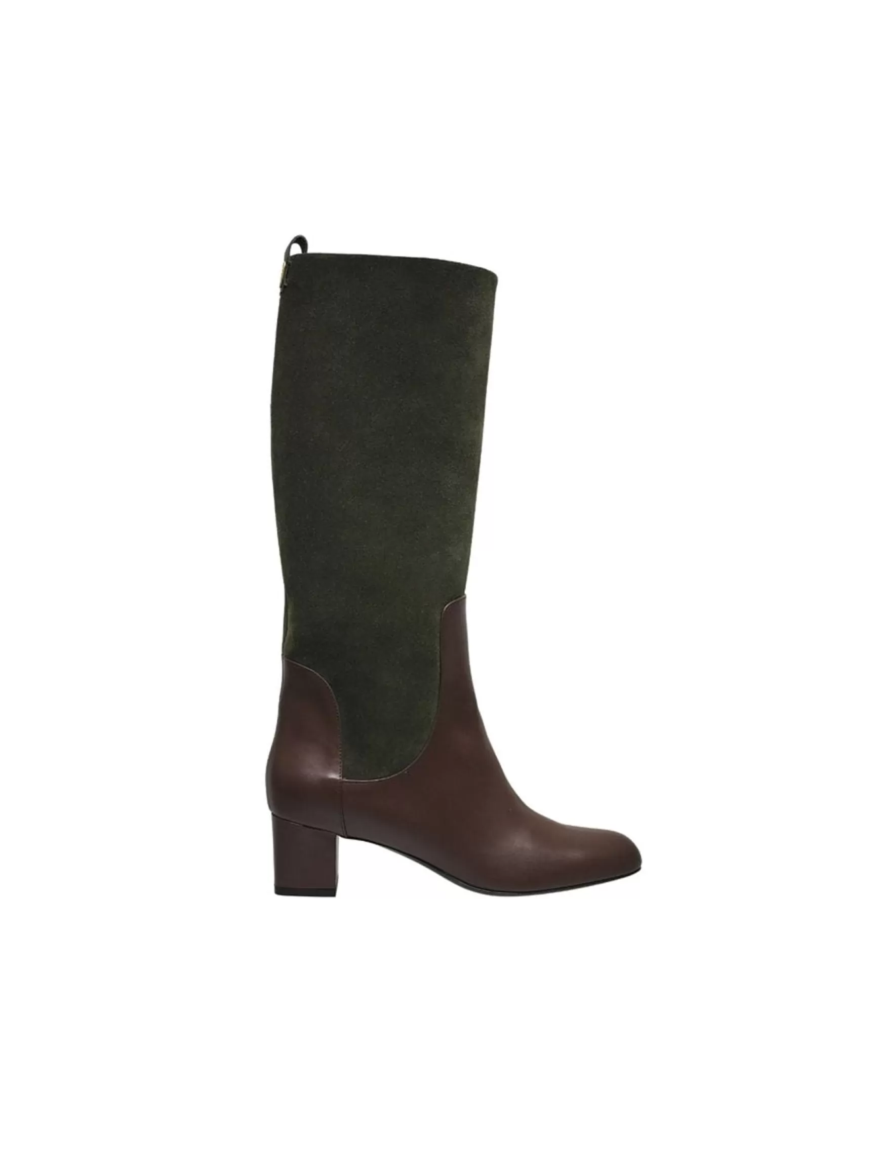 Ines de la Fressange Paris High heeled boots, green and chocolate leather New