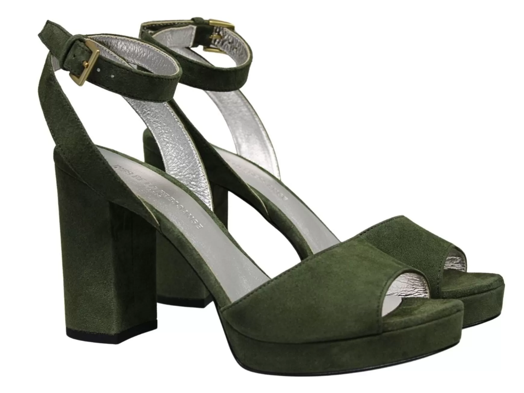 Ines de la Fressange Paris Laura platform sandal in khaki suede Store