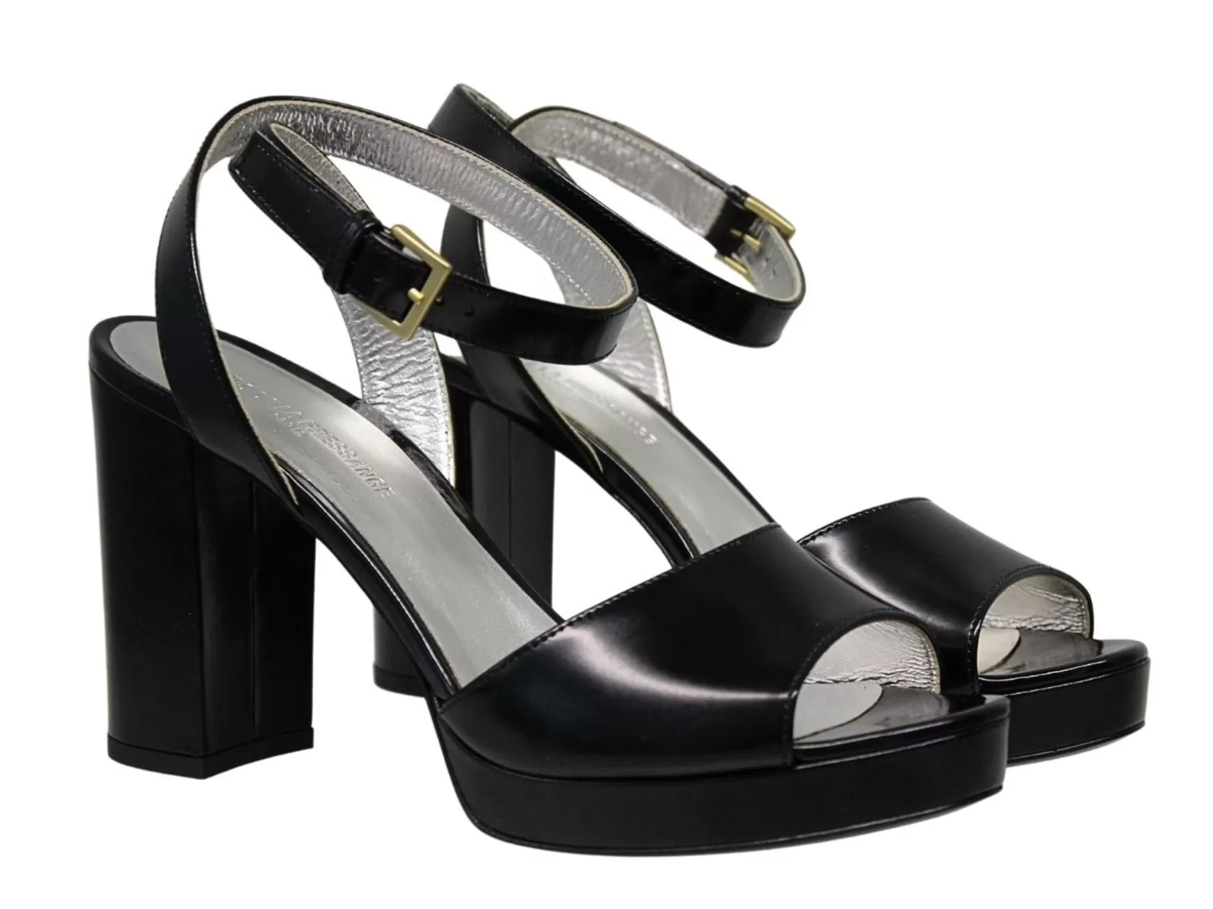 Ines de la Fressange Paris Laura platform sandal in smooth black leather Hot