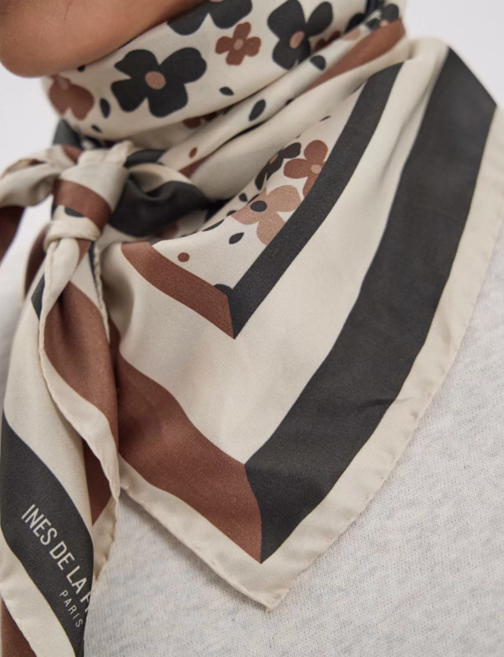 Ines de la Fressange Paris Lewis silk scarf, floral design in a variation of browns Flash Sale