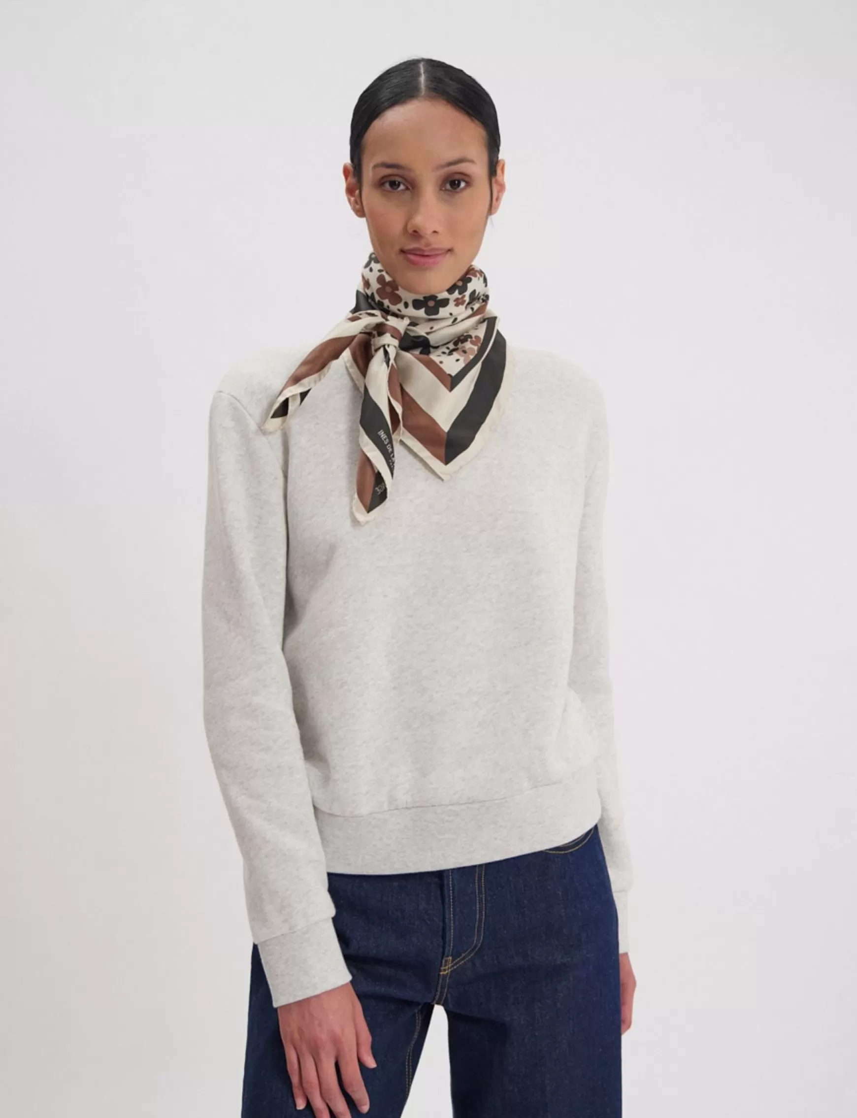 Ines de la Fressange Paris Lewis silk scarf, floral design in a variation of browns Flash Sale