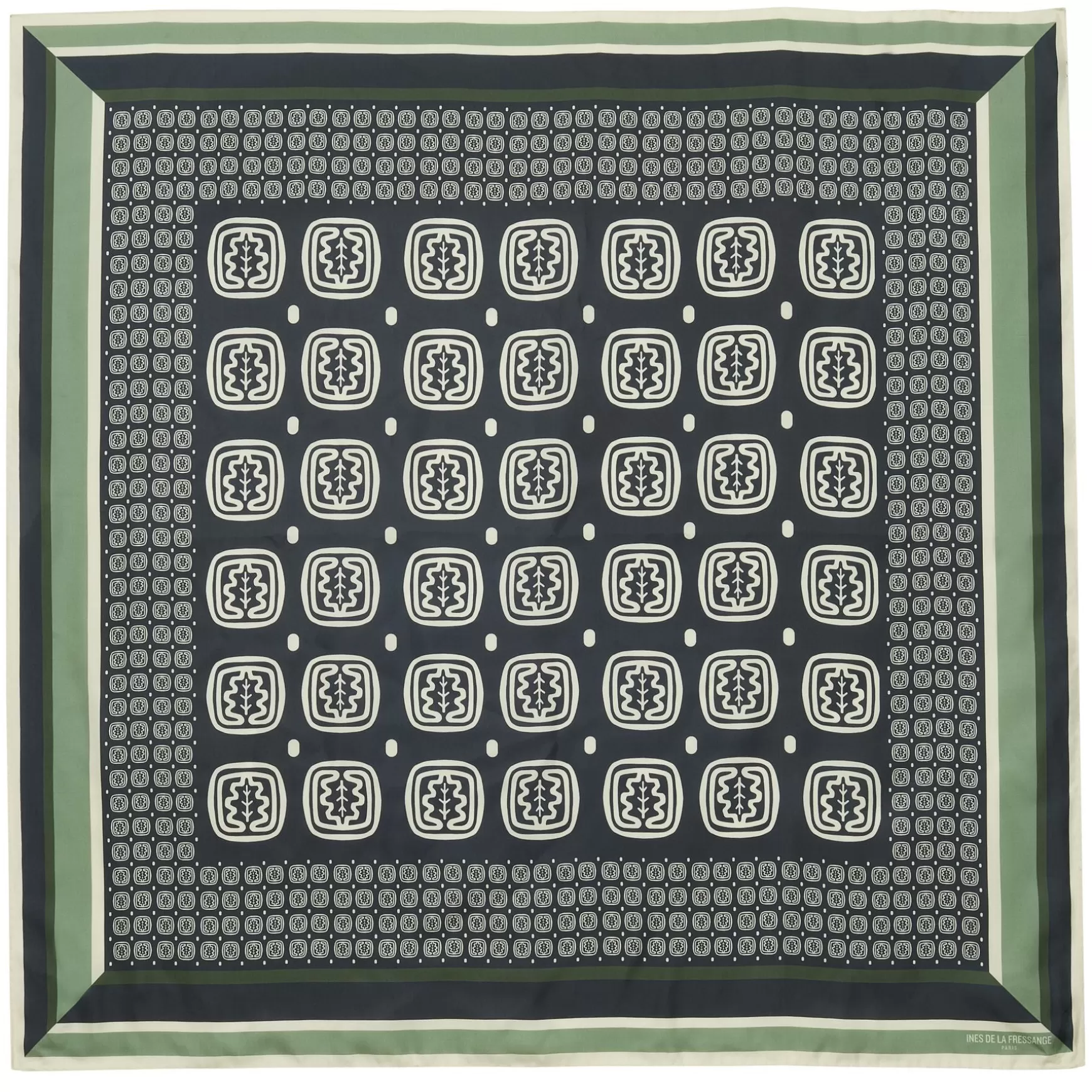 Ines de la Fressange Paris Lewis silk scarf, slate-blue and green oak leaf design Best Sale