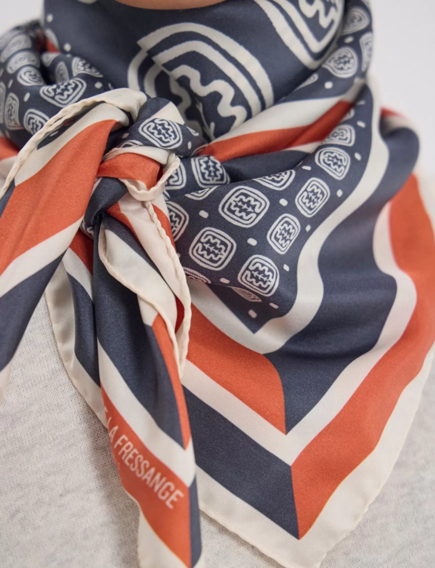 Ines de la Fressange Paris Lewis silk scarf, slate-blue and red oak leaf motif Flash Sale