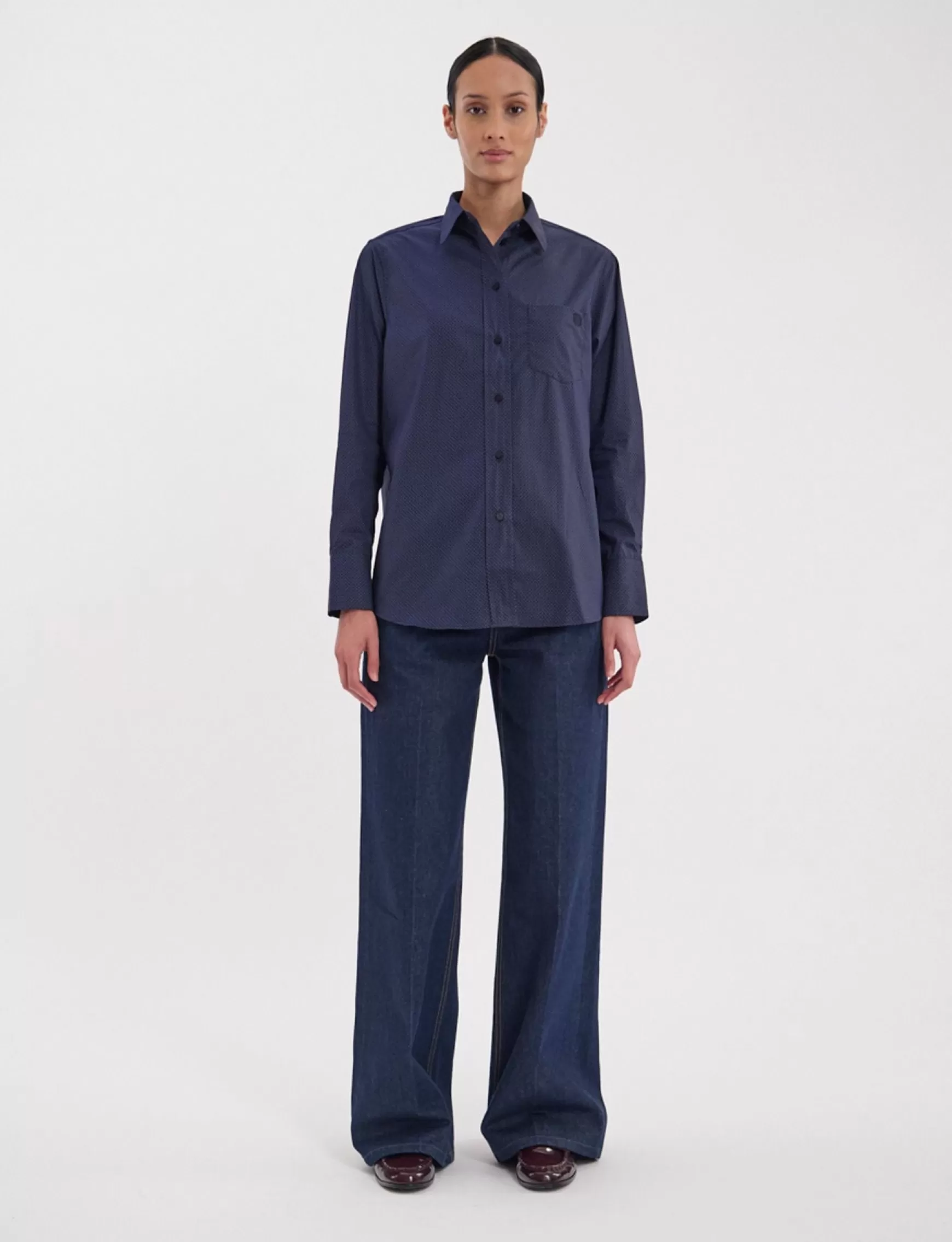 Ines de la Fressange Paris Maureen navy cotton patterned shirt Best