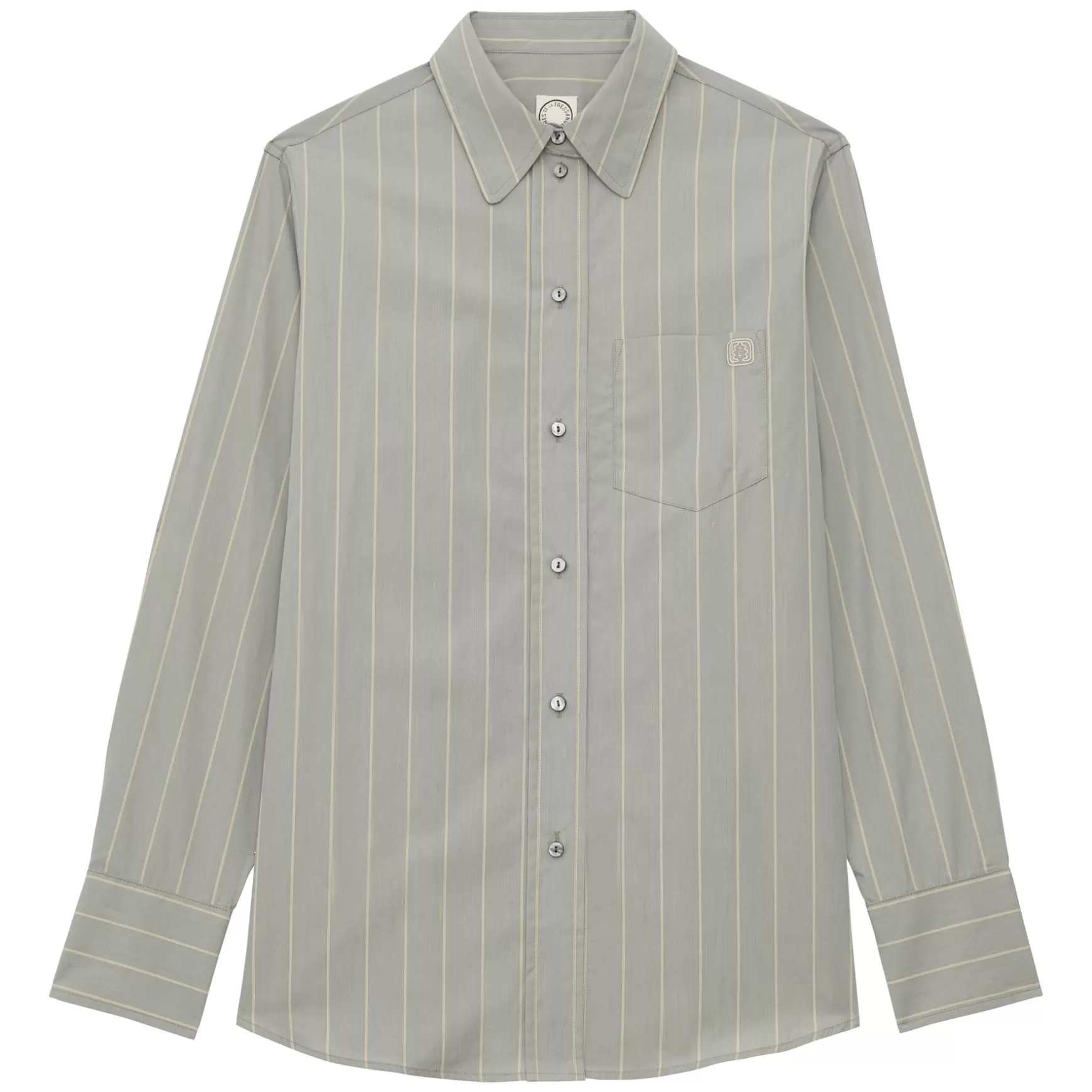 Ines de la Fressange Paris Maureen shirt in almond green cotton with beige stripes Sale