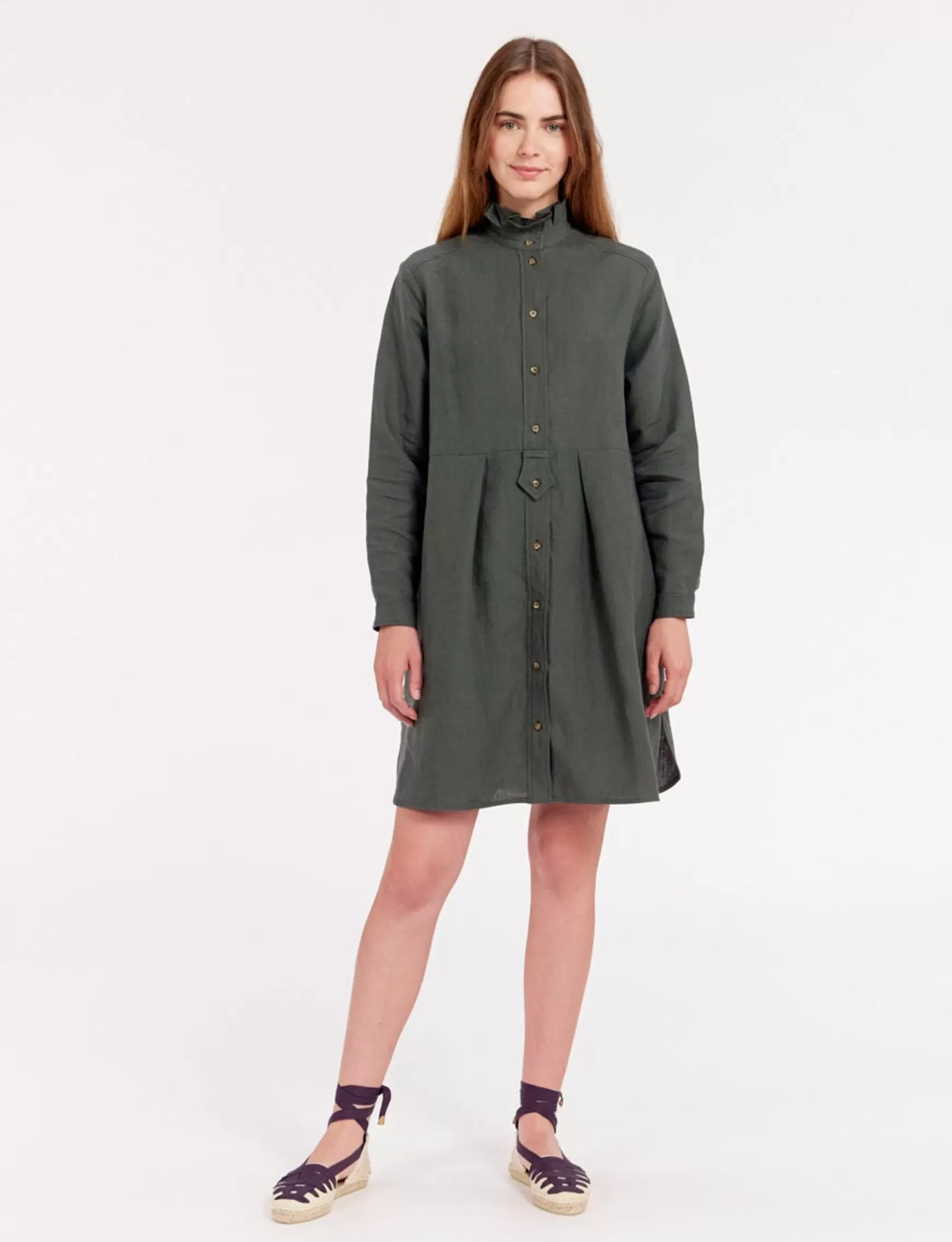Ines de la Fressange Paris Monica dress in dark green linen Best Sale
