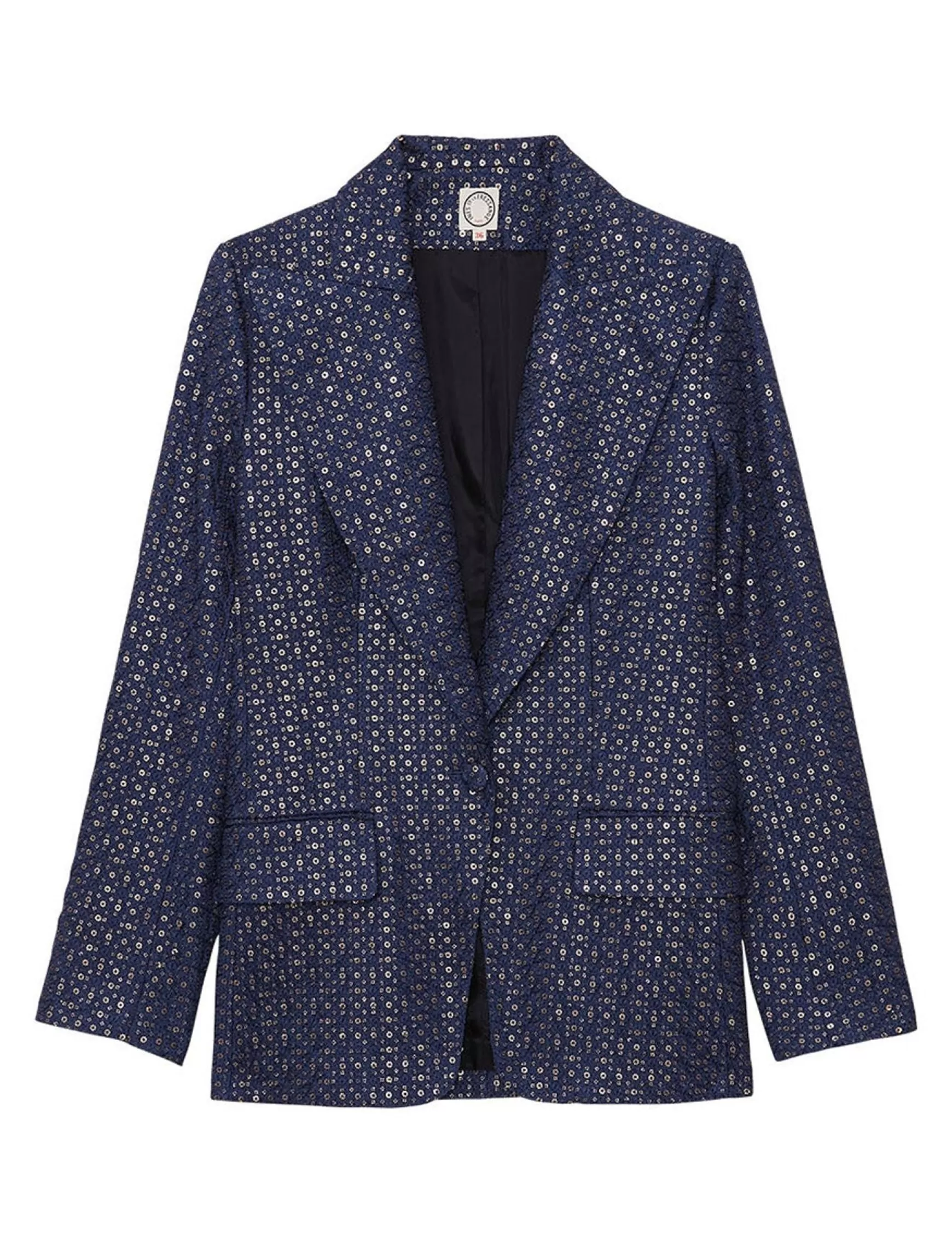 Ines de la Fressange Paris Navy blue embroidered dove jacket Outlet