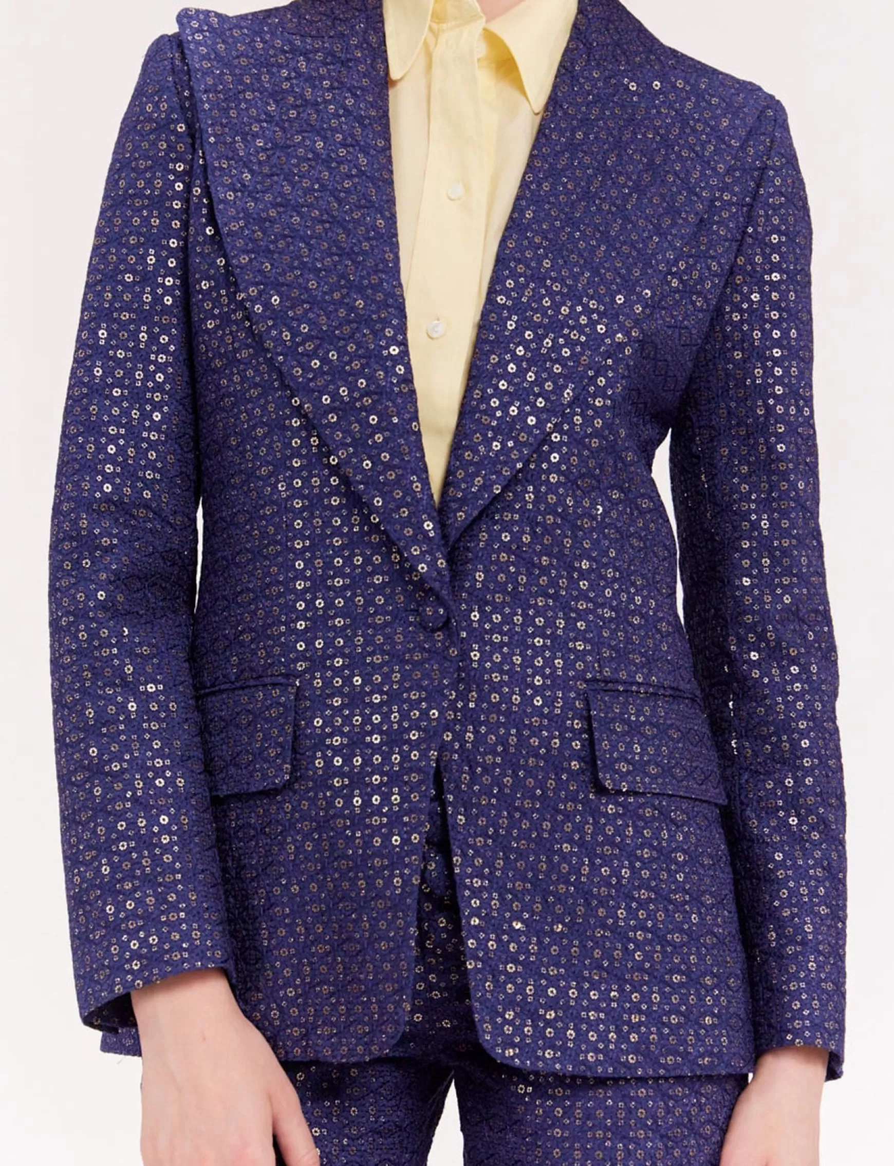 Ines de la Fressange Paris Navy blue embroidered dove jacket Outlet