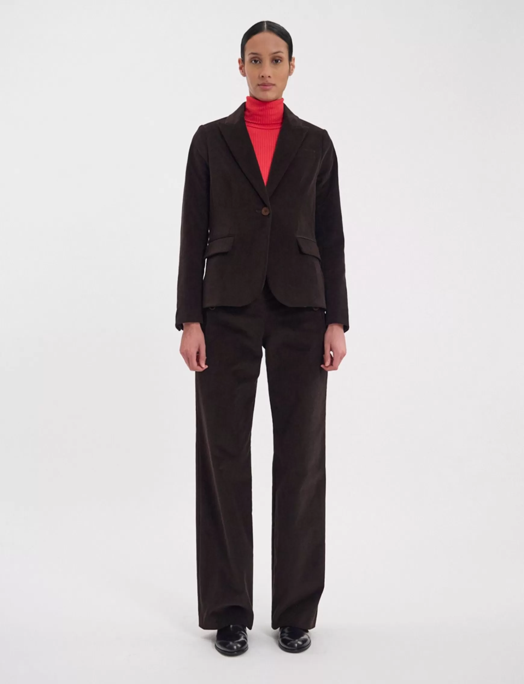 Ines de la Fressange Paris Nicoletta jacket in brown milleraies velvet Store