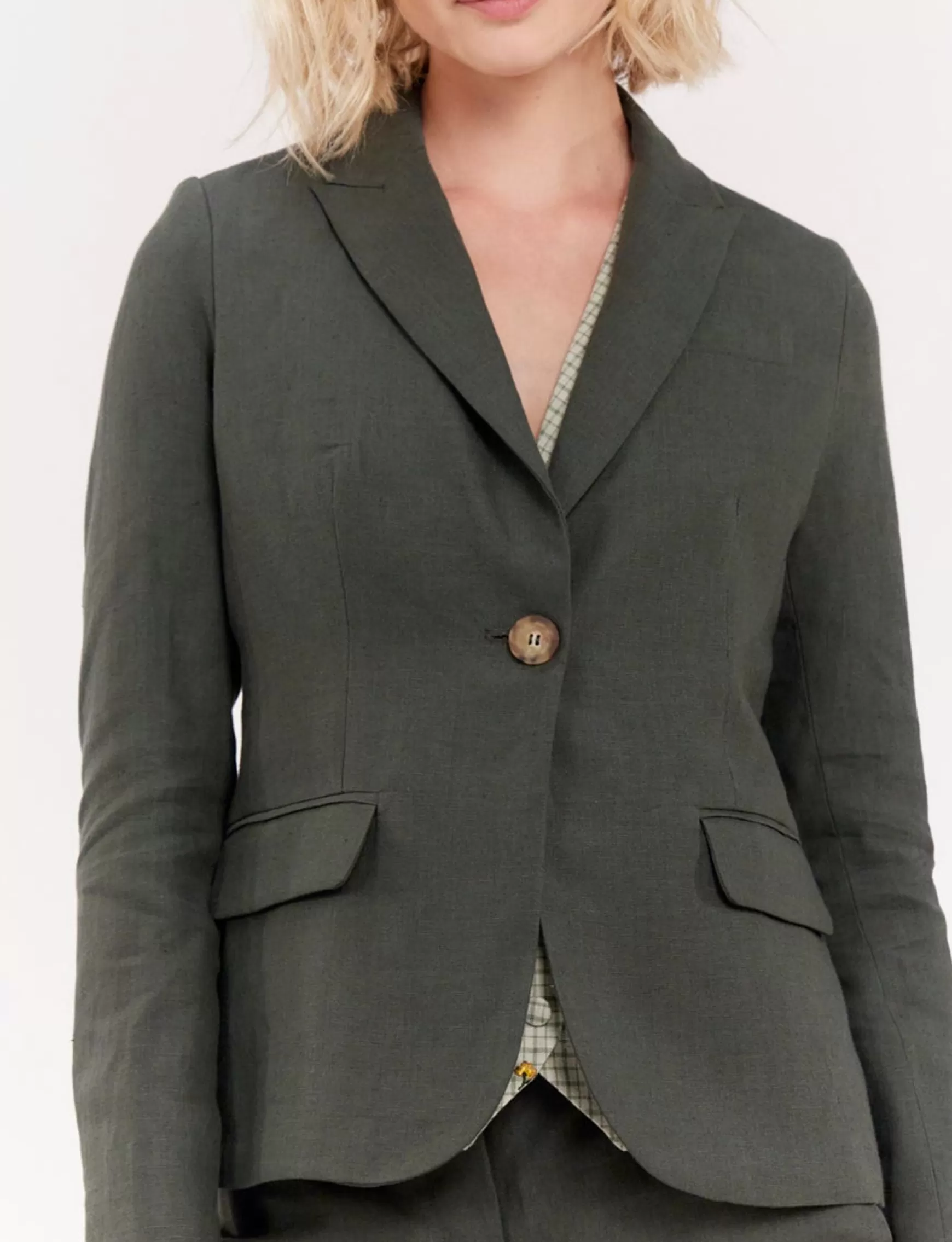 Ines de la Fressange Paris Nicoletta jacket in dark green linen Discount
