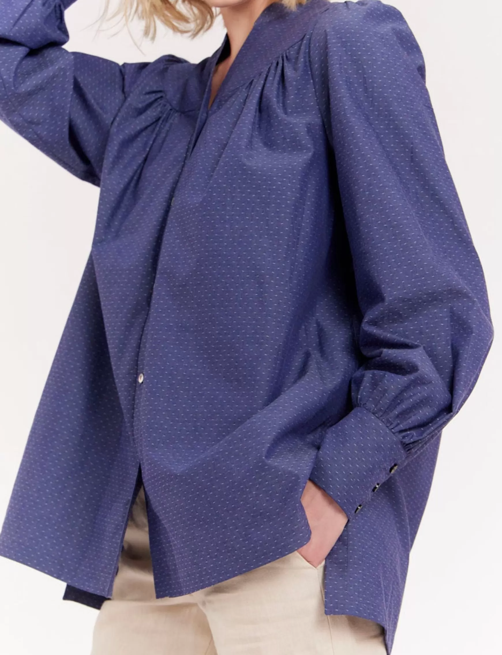 Ines de la Fressange Paris Ornella blue denim blouse Hot
