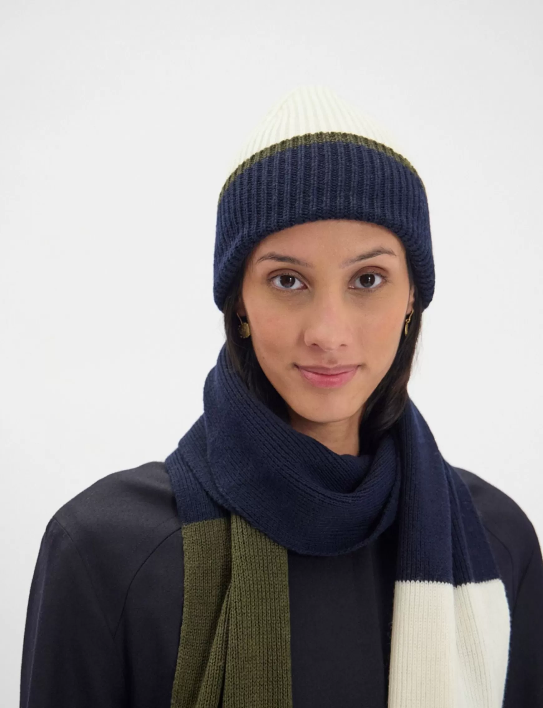 Ines de la Fressange Paris Pedro hat in ecru navy reverse knit, khaki mesh Discount