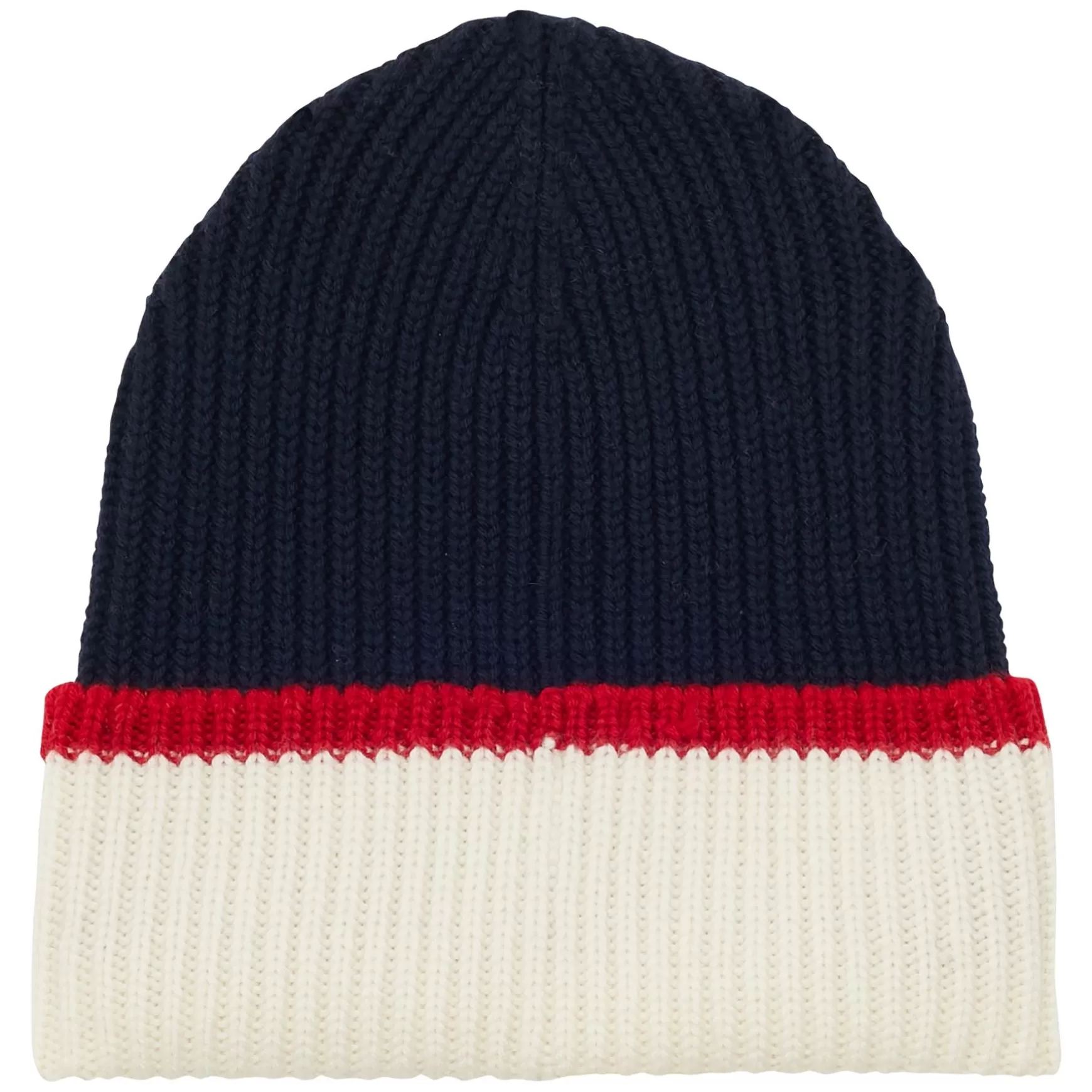 Ines de la Fressange Paris Pedro hat in ecru reverse navy knit, red mesh New
