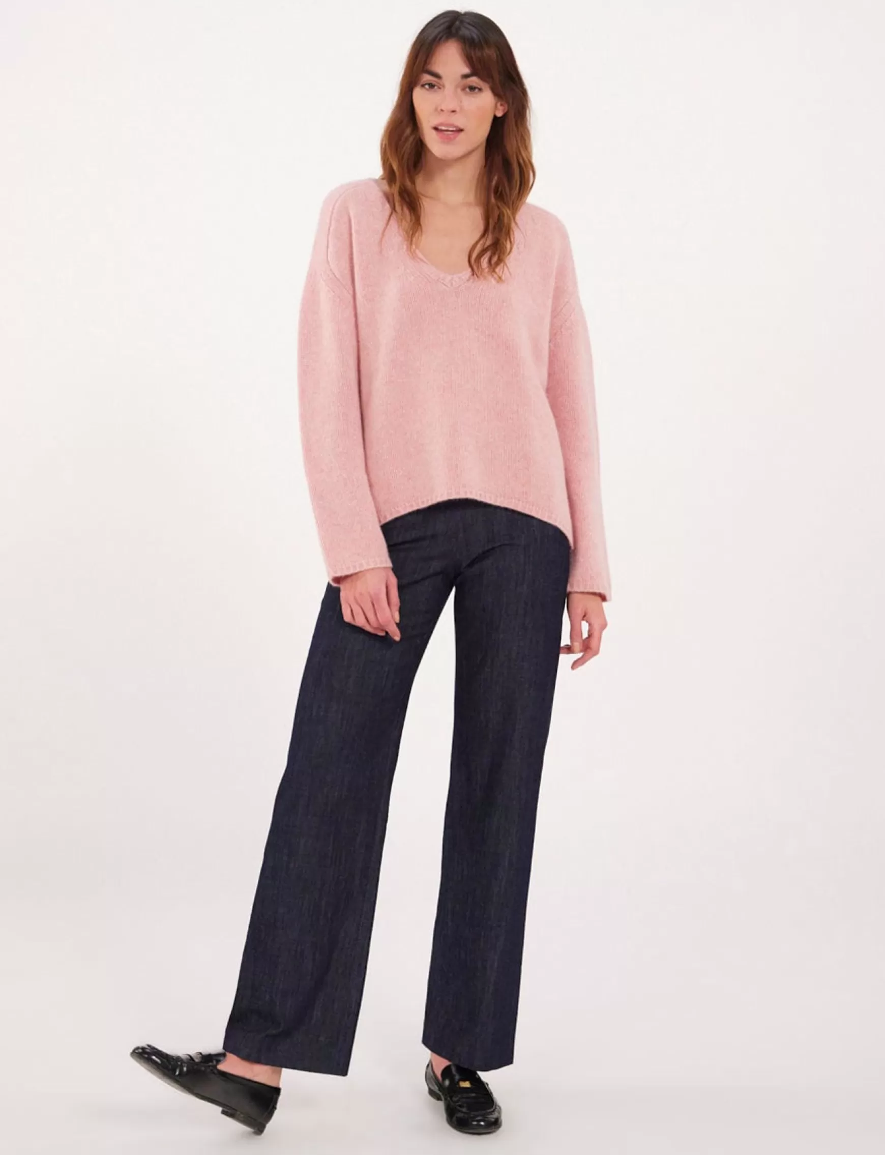 Ines de la Fressange Paris Pink V-neck jumper with hammer sleeves x Notshy Online