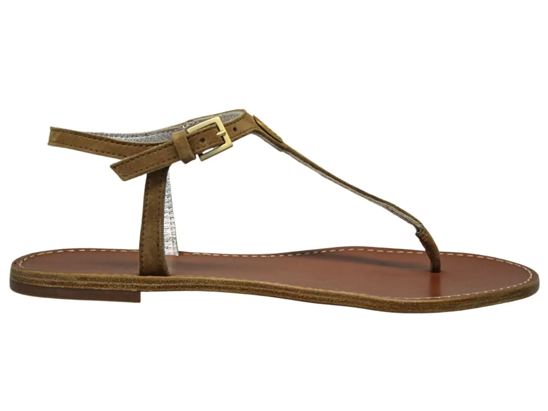 Ines de la Fressange Paris Tobacco leather flat sandals New
