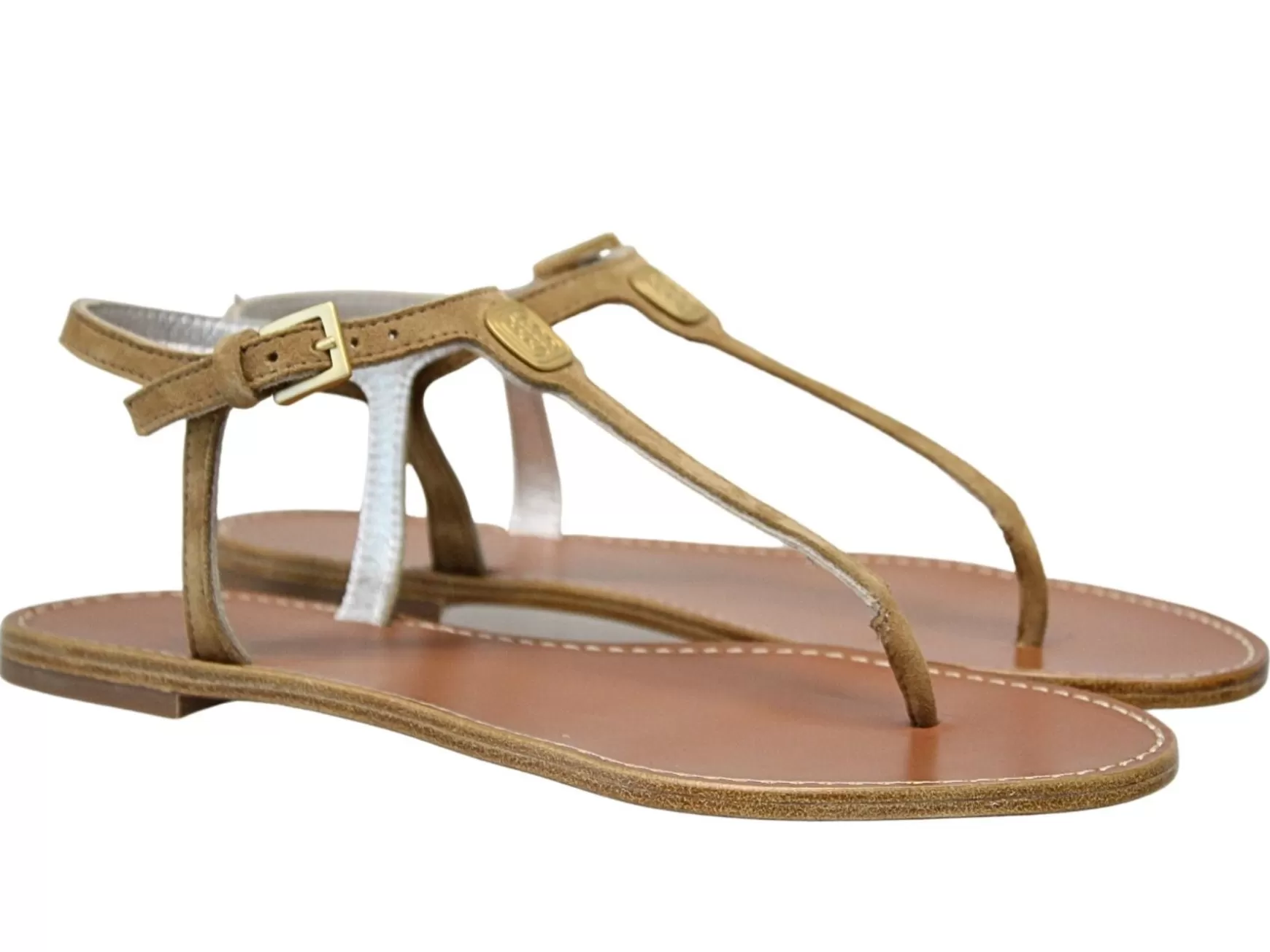 Ines de la Fressange Paris Tobacco leather flat sandals New
