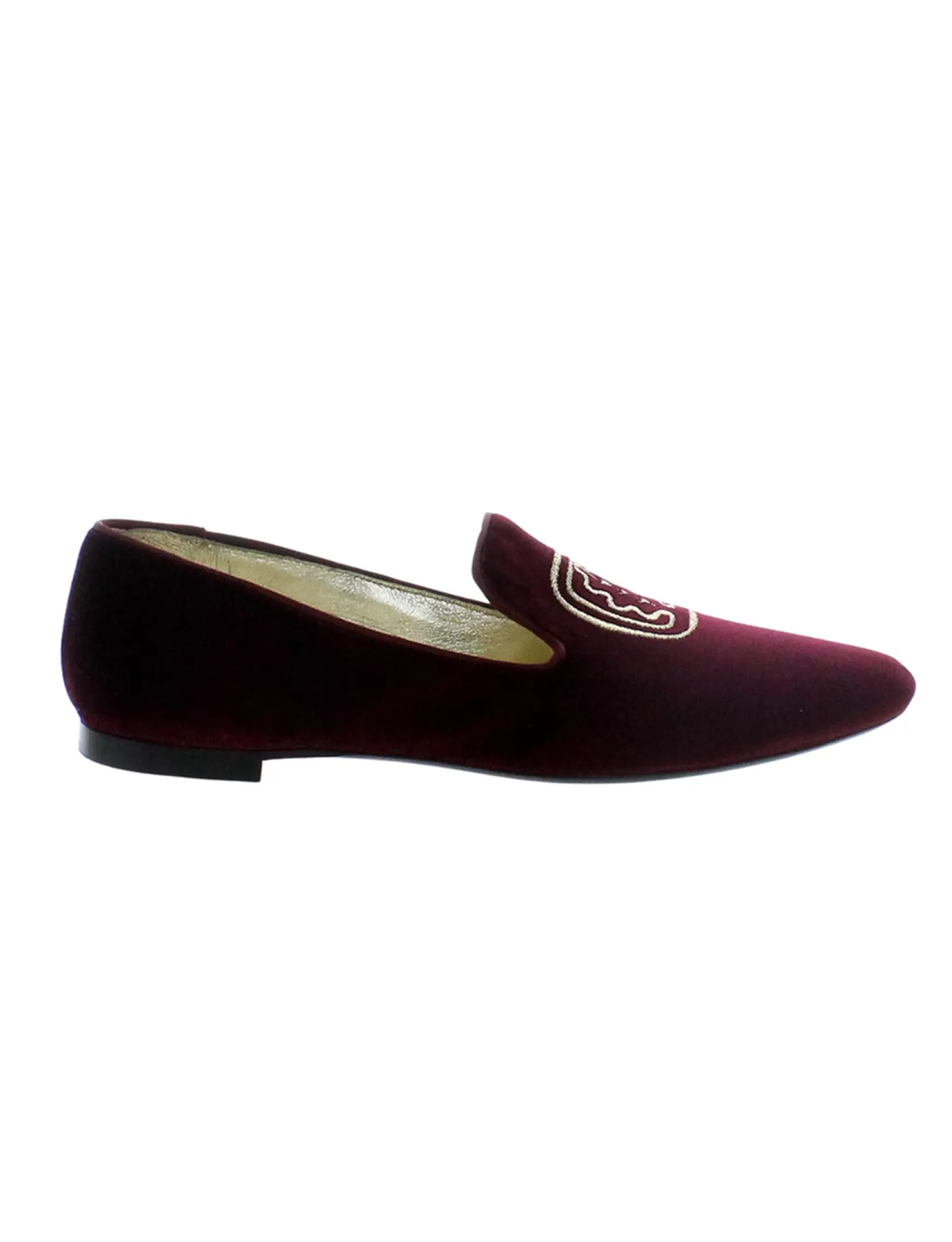 Ines de la Fressange Paris Velvet embroidered burgundy slipper Discount