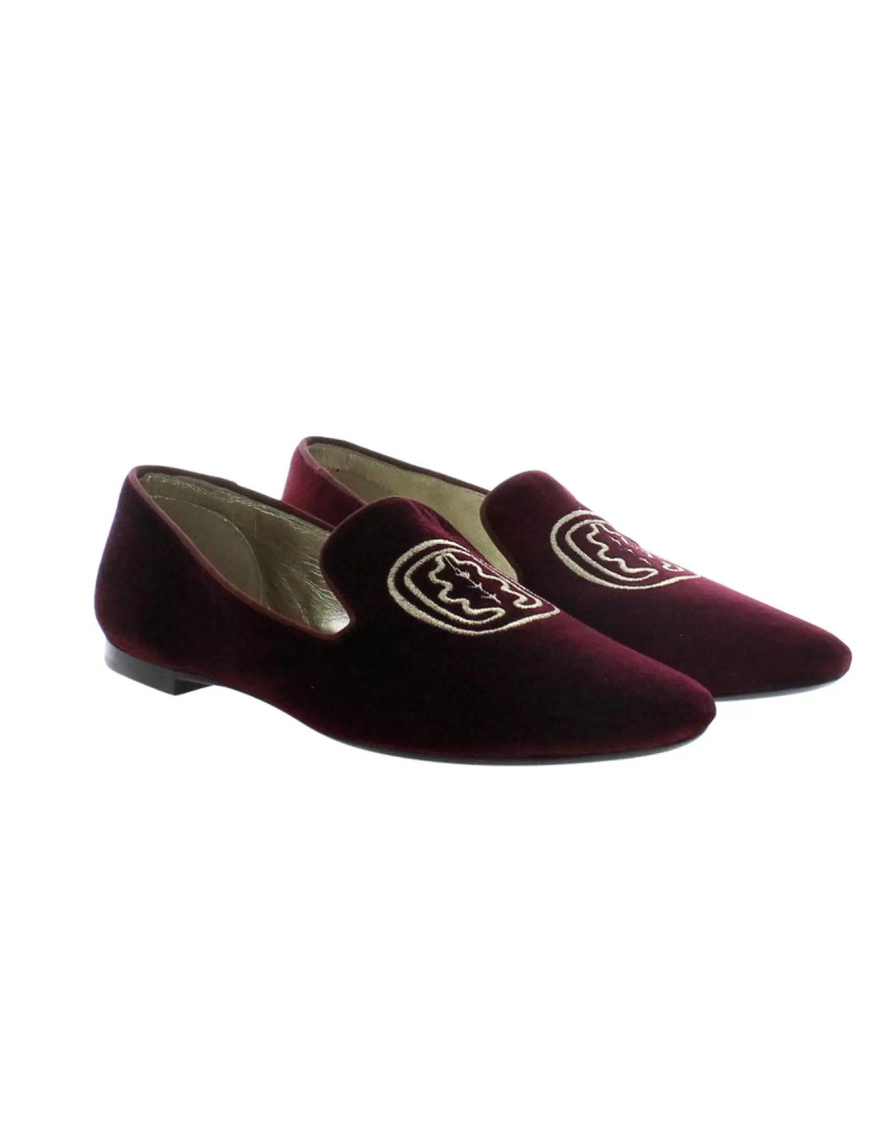 Ines de la Fressange Paris Velvet embroidered burgundy slipper Discount